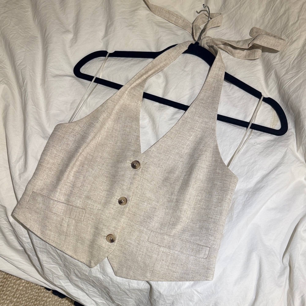 Dynamite Linen XS Beige Button-Up Vest - Picture 5 of 5